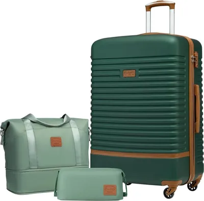 Immagine prodotto di set di valigie a guscio rigido in ABS da 3 pezzi con chiusura TSA, 4 ruote, borsa da viaggio e borsa da toilette