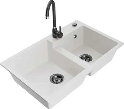 Produktbild von Mexen Tomas 2-Becken-Granitspüle mit Mischbatterie Telma, Weiß - 6516-20-670200-70