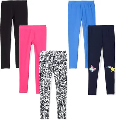 Productafbeelding van A. Essentials leggings voor meisjes, 5-pack, blauw/marineblauw/roze/zwart/wit, met hartjesprint