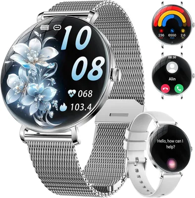 Smartwatch Ultradünn,1.43" Sphärischem AMOLED Smart Watch mit Bluetooth Anrufe,Uhr mit 120+ Sportmodi Pulsuhr Schlafmonitor Schrittzähler,Armbanduhr