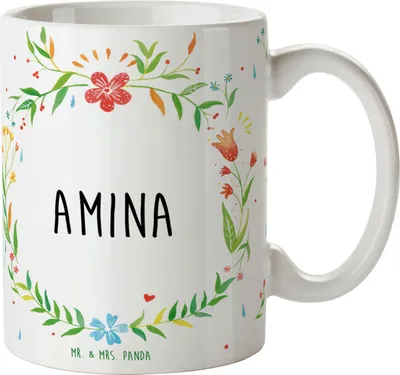 Produktbild von Mr. & Mrs. Panda Teetasse Amina - Geschenk, Kaffeetasse, Tasse, bedruckt, Geschenktasse, kaffeebecher