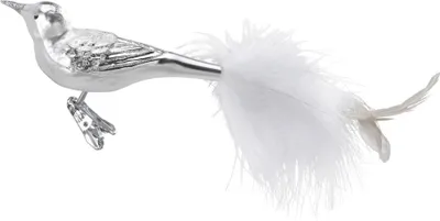 Produktbild von Christbaumschmuck Glas Vogel mit Federn auf Clip 11cm Silber