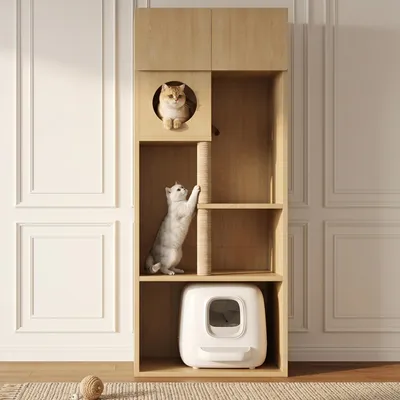 Produktbild von Flieks Kratzbaum Katzenbaum Kratzbaumschrank mit Kratzsäule, Katzenmöbel Schrank mit Stauraum, 80x45x193 cm, Naturbelassen