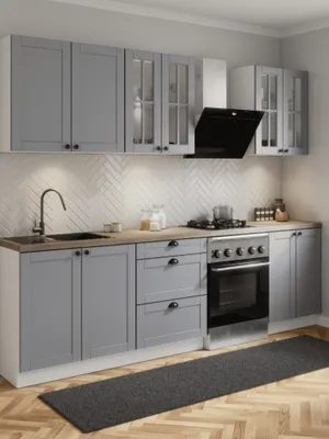 Produktbild von Küchenzeile 200 cm Einbauküche ohne Arbeitsplatte Küche, Linea K6-M200 - Grau/Matt