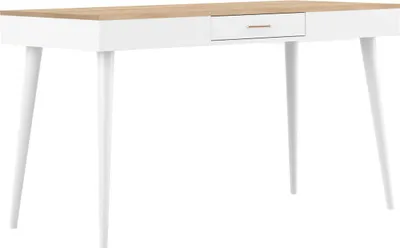 Image de Bureau blanc et chêne naturel, 134 x 59.2 x 75.6
