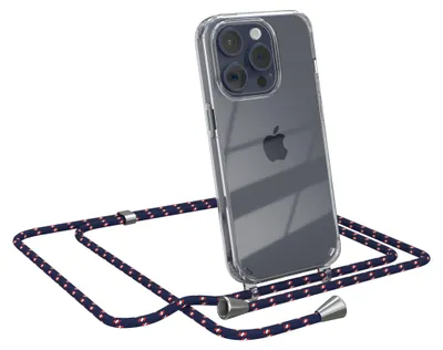 Produktbild von EAZY CASE Handykette kompatibel mit Apple iPhone 15 Pro, Handyhülle mit Umhängeband, Handykordel, Schutzhülle Clear, Band in Blau