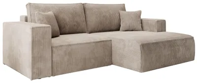 Produktbild von Selsey Farese Mini – Ecksofa mit Cordbezug, Schlaffunktion und Stauraum, Beige, rechts
