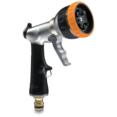 Immagine prodotto di Doccetta da giardino Brandson, doccetta manuale da giardino, doccetta multifunzione, spruzzatore da giardino, 8 modalità di spruzzo, pistola da giardino in metallo, impugnatura gommata, portata d'acqua regolabile