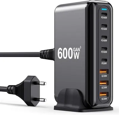 Obrázok produktu pre USB-C nabíjačka 600 W s 8 portmi, rýchlonabíjačka GaN pre notebooky, iPady, smartfóny, MacBooky a zariadenia s Androidom