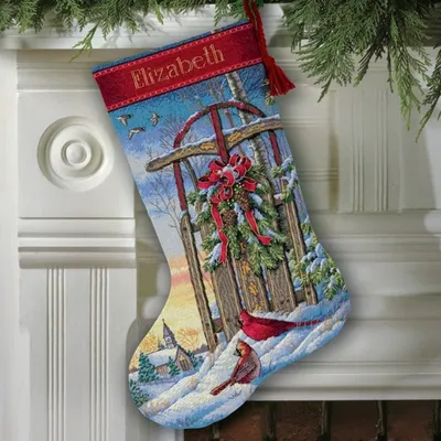 Zdjęcie produktu dla Zestaw do haftu krzyżykowego Dimensions "Christmas Stocking Gold Collection Christmas Sleigh", wzór liczony, 40,6x30cm