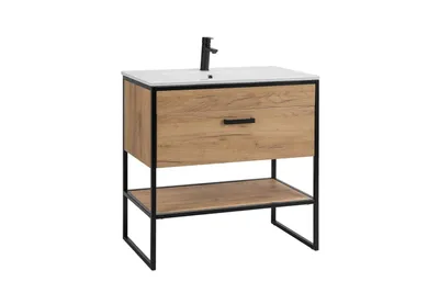 Zdjęcie produktu dla Szafka Łazienkowa Loft 80 Cm Pod Umywalkę Dąb Złoty 1 Szuflada