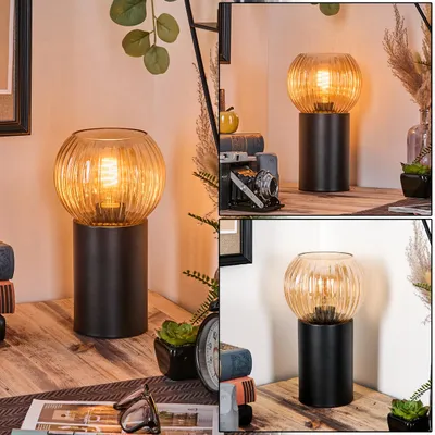 Produktbild von Cesaro Tischlampe aus Metall/Riffelglas in Schwarz/Bernsteinfarben