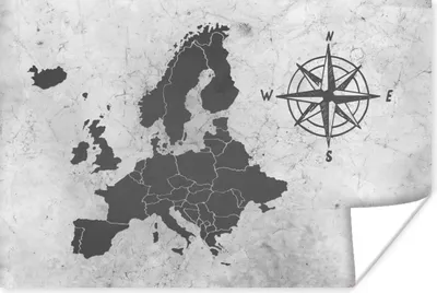Produktbild von MuchoWow® Poster Vintage Eurocard mit großer Kompassrose - schwarz und weiß 60x40 cm - Schlafzimmerdekoration