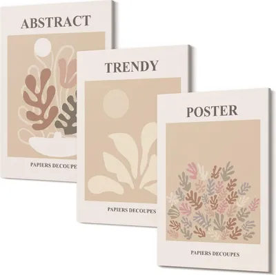 Produktbild von Leinwandbild – Wandbild – Leinwandbilder – Kunstdruck – Polycanvas – Modern – Mehrteilig – 3-Teilig Set – Hochwertig – Geruchslos – Lichtecht – Fertig Aufgespannt – 40x60 Cm Je Teil - Poster mit Pflanzenmotiven in Beige- und Brauntönen