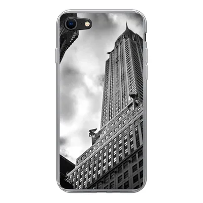Produktbild von MuchoWow® Handyhülle Schutzhülle Hülle für iPhone 8 Chrysler Building in New York von unten nach oben in Schwarz-Weiß Silikon Softcase Handy Hülle - Schutzhaube
