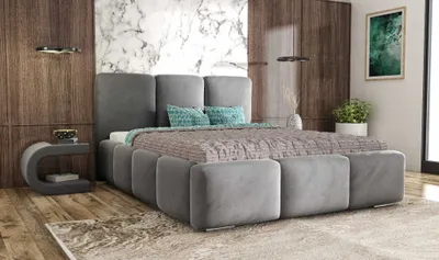 Produktbild von AGMAT Polsterbett ROYAL mit Kopfteil, 140 x 200 cm, Doppelbett mit Bettkasten und Lattenrost aus Metall, Velourstoff, Frabe: Dunkelgrau