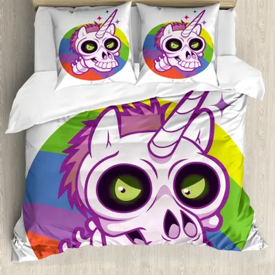 Produktbild von ABAKUHAUS Kindergarten Bettbezug, Cartoon Einhorn-Entwurf, Milbensicher Allergiker geeignet mit Kissenbezügen, 155 cm x 220 cm - 80 x 80 cm, Mehrfarbig