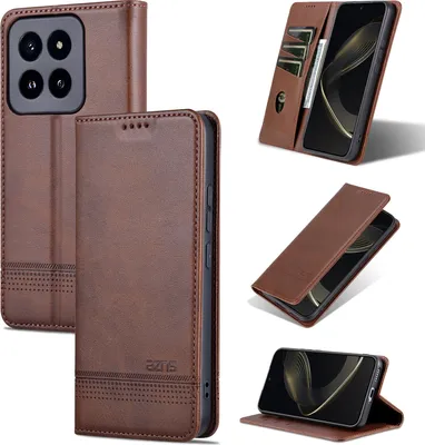 Obrázek produktu pro Kožené pouzdro pro Xiaomi 14 Pro, skládací peněženkové pouzdro s magnetickým uzávěrem a stojánkem Káva