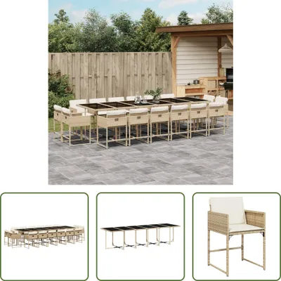Produktbild von The Living Store 17-tlg. Garten-Essgruppe mit Kissen Beige Poly Rattan