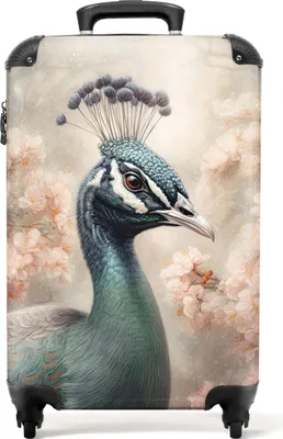 Obrázek produktu pro NoBoringSuitcases.com® Kufr Příruční zavazadlo Kufr na kolečkách Malý cestovní kufr na 4 kolečkách - Peacock - Birds - Flowers - Tree - Botanical - Cabin Size < 55x40x23 cm & 55x40x20 cm - Foto kufr - Cabin suitcase - Board luggagePříruční zavazadlo Kufr 55x35x20 cm, 36L,