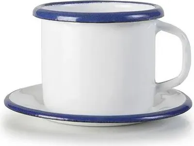 Immagine prodotto di Tazza smaltata 5cm con vassoio bianco blu