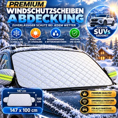 Produktbild von Windschutzscheibenabdeckung Auto Winter Sommer 147x100 cm, Frostschutz & Sonnenschutz für PKW SUV, 4-lagig, mit Seitenspiegelabdeckungen