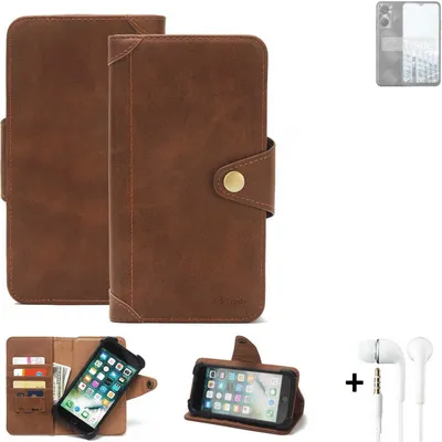 Produktbild von K-S-Trade Handyhülle + Kopfhörer kompatibel mit Tecno Pop 6 Pro Schutz Hülle Walletcase Bookstyle Tasche Case Handytasche Wallet Flipcase Cover PU