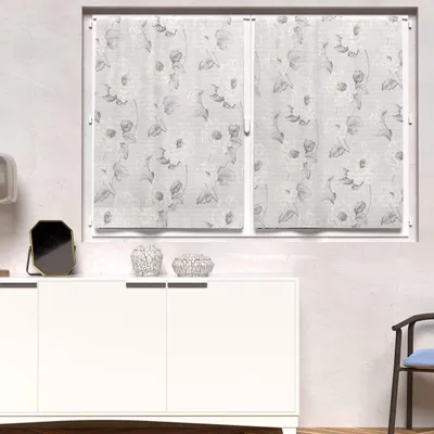 Vorhänge 90x120 cm, halbtransparent, Polyester, Blumenmuster, weiß