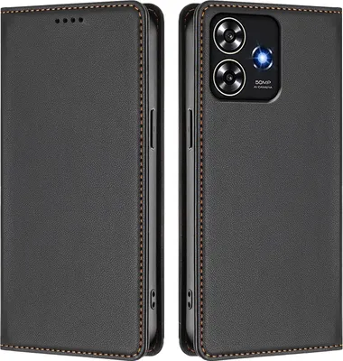 Image de Étui en cuir pour ZTE Blade A73 4G, étui à rabat magnétique en cuirPolyuréthaneavec support, noir