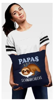 Produktbild von Kissenbezug Faultier Papas Schnarchecke lustiges Geschenk für Väter von Tochter Sohn Navy 40cm x 40cm