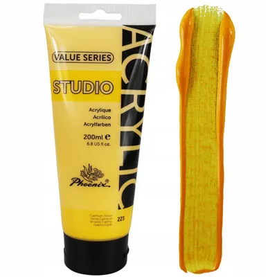 Produktbild von Phoenix Acrylfarbe 200ml Tube – 223 Kadmiumgelb (Cadmium Yellow) – Künstlerfarbe Studio Qualität – Deckend – Wasserfest für Leinwand, Holz, Steine