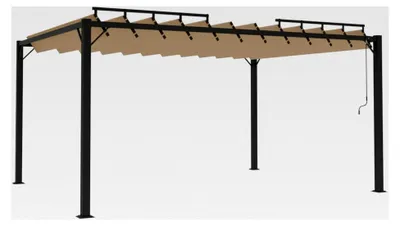Produktbild von Wasserdichter Pavillon 3x4 Stabil Winterfest - Metall Gartenpavillon Pergola mit Lamellendach, Freistehende Terrassenüberdachung in Taupe