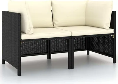 Zdjęcie produktu dla 2-osobowa sofa ogrodowa z poduszkami, polirattan, czarna