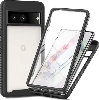 Image de Étui pour Google Pixel 7A, bumper avec protecteur d'écran 360° intégré étui de protection complet noir