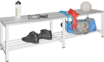 Produktbild von Umkleide-Sitzbank - Breite 1.500 mm - Kunststoffleisten - Schuhrost - lichtgrau