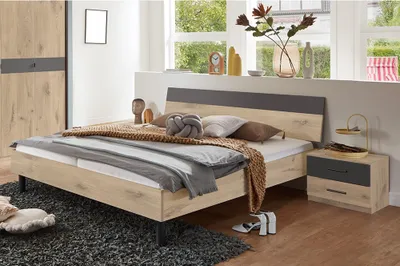 Produktbild von Schlafzimmer-Set 3-teilig BRADFORD-43 Bett 160x200 cm, Eiche mit graphit