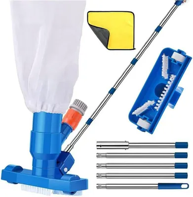 Produktbild von Poolsauger, 5 Edelstahl Telesokpstangen 180 cm, Poolbürste, Auffangbeutel, für Swimmingpool