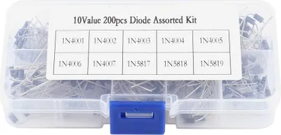 Produktbild von 200 Stück 10 Werte Gleichrichterdioden-Sortiment Elektronik-Kit 1N40011N4007 1N58171N5819 mit Box