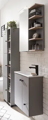 Produktbild von Badmöbel Set 3-teilig in grau mit Eiche BARLETTA-80