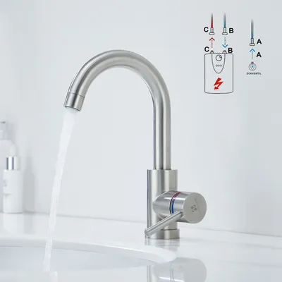 Produktbild von Niederdruck Wasserhahn Bad/Küche Niederdruck Badarmatur 360° Drehbar Badarmatur Küchenwasserhahn aus Edelstahl Spültischarmatur für Kaltwasser und Spüle Boiler