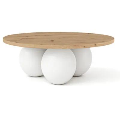 Zdjęcie produktu dla DEKORI_INTERIORS, okrągły stolik kawowy BELLY 75 cm w nowoczesnym stylu (dąb Artisan/biały)