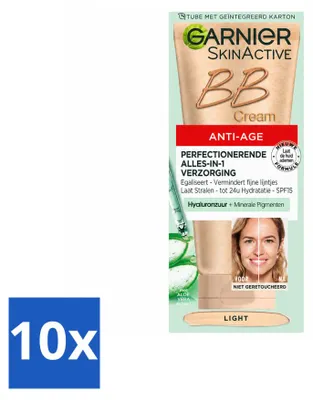 Zdjęcie produktu dla 10 x Garnier SkinActive Krem BB Anti-Aging, jasny odcień - Koloryzowany krem na dzień, 50 ml - Opakowanie ekonomiczne - 10 sztuk