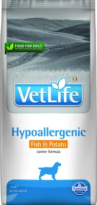 Obrázek produktu pro Farmina Pet Food Vet Life Hypoallergenic, Dospělý jedinec, Jakékoli plemeno, Na ryby, Brambor, 12 kg