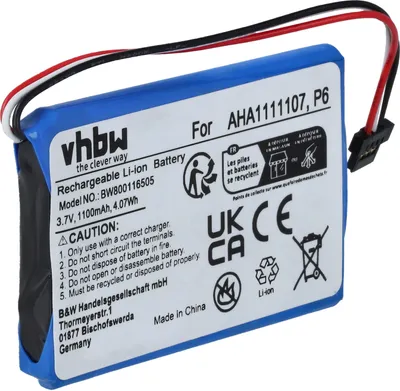 Produktbild von vhbw Akku Ersatz für TomTom AHA11111010, AHA1111107, P6 für GPS Navigation Navi (1100 mAh, 3,7 V, Li-Ion)