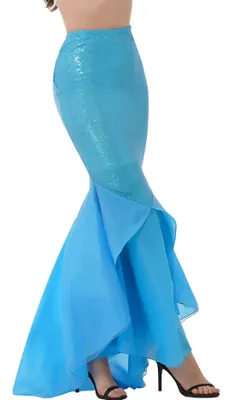 A person wearing a mermaid tail skirt.