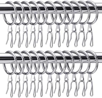 Produktbild von 120 Stück Metallhaken für Vorhänge, Vorhanghalterungen und Metallvorhanghaken für Fenster-, Tür- und Duschkurven, Innendurchmesser 30 mm, Silber