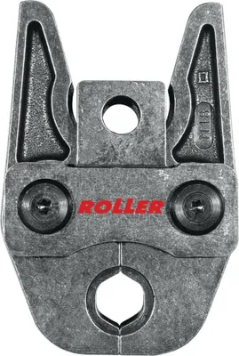A close-up, front-facing view of a metal tool head.