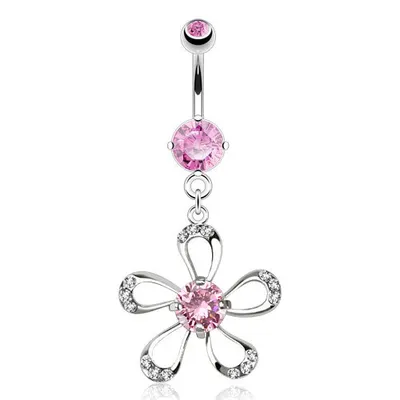 Produktbild von Taffstyle Bauchnabelpiercing Bauchnabelpiercing Stecker Schmuck Kristall Blume Anhänger, Pink