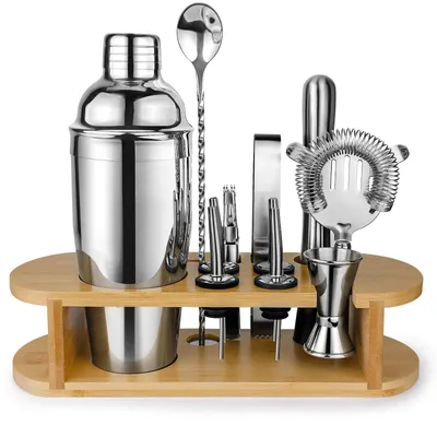 Produktbild von Cocktail Shaker Set Edelstahl mit Ständer - Komplettes Barkeeper Set 750ml