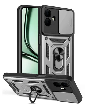 Produktbild von Outdoor Panzer Hülle für Samsung Galaxy A07 mit Kameraschutz Ringhalter Silber